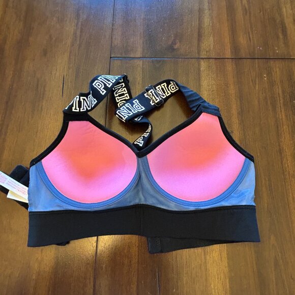 Victoria's Secret Pink Ultimate T-Back Push-Up Sports Bra Black Blue Size XS - Picture 12 of 15